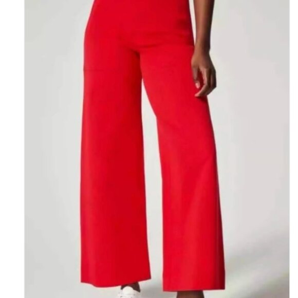 Spanx On-the-Go Cropped Wide Leg Ankle Pants in True Red Women's size L Petite - Picture 3 of 10